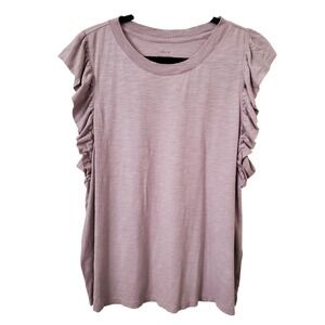 Banana Republic Malibu Tee Grey Violet Ruffle Sleeve TShirt XL Cotton Modal